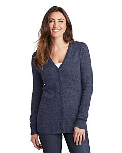 Port Authority® Ladies' Marled Cardigan Sweater (Navy Marl)